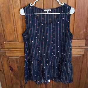 Cleo Kai Women’s Navy Blue Sleeveless Blouse with Red Sail Boat Pattern Size M